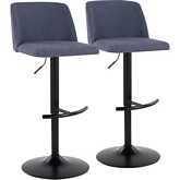 Toriano Adjustable Swivel Bar Stool in Blue Fabric & Black Metal (Set of 2)